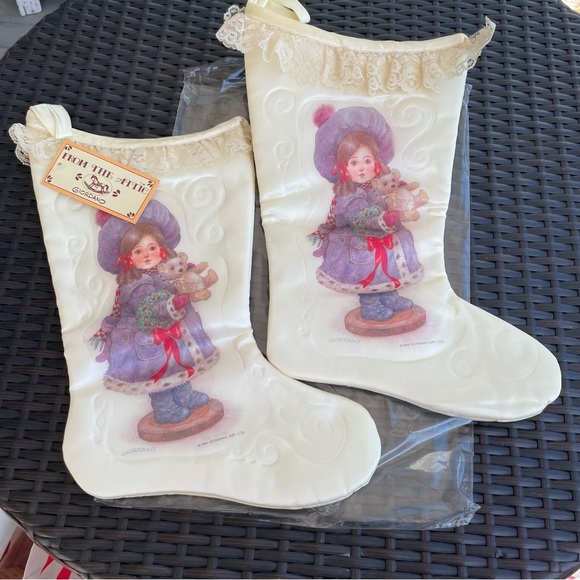 Vintage 1986 Giordano Victorian Christmas Stockings (Matching Set of 2) - Picture 1 of 13